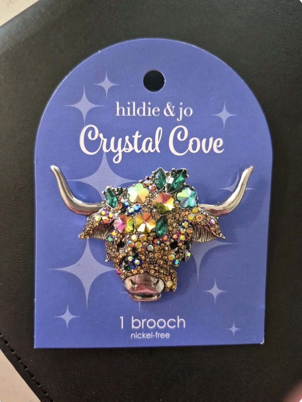 hildie & jo Crystal Cove Multicolor Highland Cow Brooch